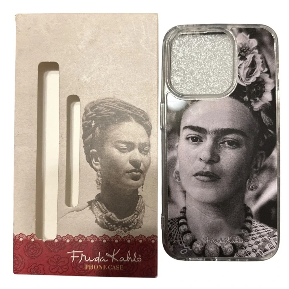 Frida Kahlo iPhone 15 Pro Silicone Case Black and‎ White Portrait Clear Glitter
